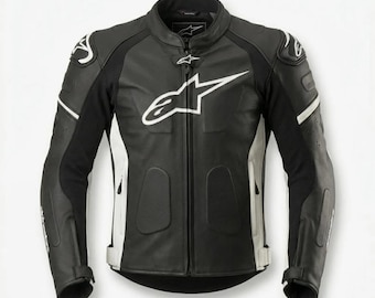 Chaqueta de cuero para moto Alpinestars, con certificación CE de nivel 2, de piel de vaca blindada, para hombre, color negro.