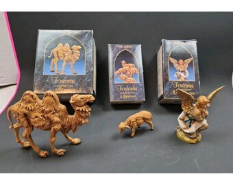 Vintage Fontanini Nativity Set 3 Figures with Original Boxes Camel Sheep Angel