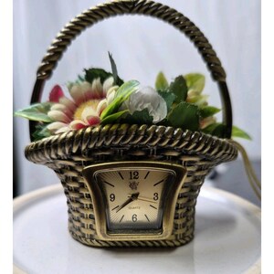 希少 昭和レトロ 当時物 置時計 和風 インテリア 鶴 スワン 縁起物 オブジェ Vintage Waterbury Clock Co Timex Mini Flower Basket Clock Quartz