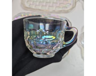 Vintage Federal Glass Iridescent Snack Set Service for 4 - 8 Piece Set MCM