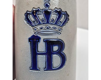 VTG Hofbrauhaus Munchen HB Crown 1 Liter Beer Stein Glazed German Stoneware Mug