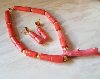Coral Necklace and earrings