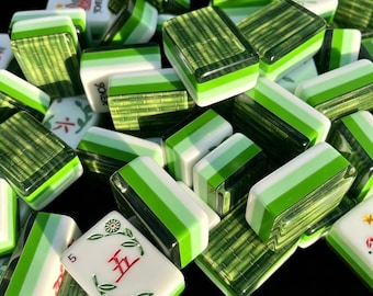 Luxury Emerald Brocade American Mahjong Set, 160 Heavyweight Acrylic Tiles, Inner Print, Floral Vintage Board Game Gift