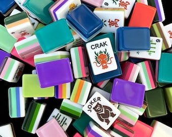 Eclectic American Mahjong Set, 160 Heavyweight Acrylic Tiles, Colorful Mixed Pattern Board Game, Unique Game Night Gift