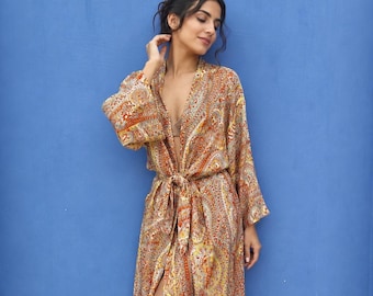 Kimono Bata Paisley Hecha a Mano – Top Estilo Bohemio, Cubrebaños Ligero para Verano en la Playa