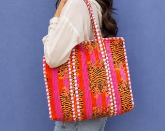 Bolso tote de terciopelo con estampado de tigre, bolso de mano de viaje para mujer