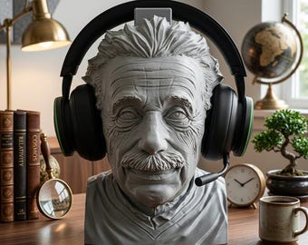 3D Scientist Bust Headphone Stand, Unique Desk Decor for Gamers Science Lovers