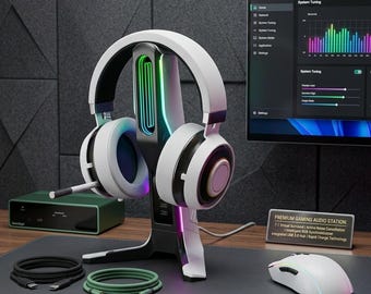 RGB Gaming Headphone Stand with USB Hub, LED Headset Holder
