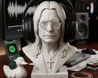 オジー・オズボーンの胸像型ヘッドホンスタンド、3Dプリントのロック像デスクオーガナイザー、音楽ファンへのギフト