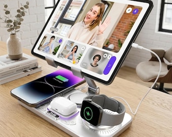 7-in-1 Foldable Wireless Charging Station with Alarm Clock, Night Light
