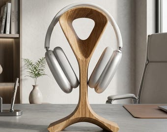 Stojak na słuchawki z litego drewna, minimalistyczny design, kompatybilny z AirPods Max