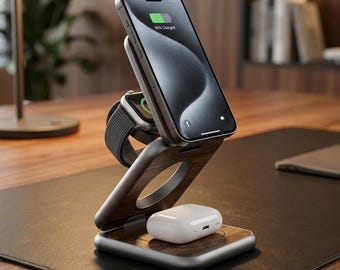 X40 Pro Wood Grain 3-in-1 Magnetic Wireless Charging Station (iPhone, Apple Watch, AirPods)