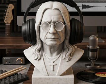 Ozzy Bust Headphone Stand, 3D Printed Rock Statue Desk Organizer, Music Fan Gift
