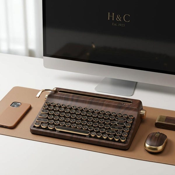 レトロ調ワイヤレスメカニカルキーボード、木目調デザイン、RGBライティング、QMK/VIA対応、ホットスワップ対応、Bluetooth/2.4G