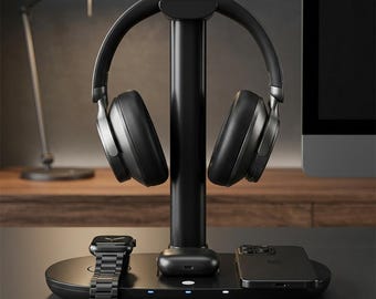 4-in-1 Headphone Stand Wireless Charger, AirPods Max Phone Smartwatch Charging Station