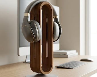 Bamboo Aluminum Headphone Stand, Modern Desk Headset Holder Organizer