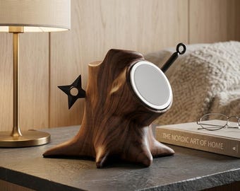 Wooden MagSafe Phone Stand, Natural Tree Stump Design, Magnetic Wireless Charger Holder