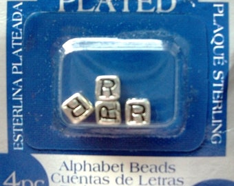 Sterling Silver Plated Alphabet Cube 4 Beads-Letter "R"-Premium Quality-5mm-Cubed-Letter on all 4 SidesLot of 4-Darice-New in Package-2008