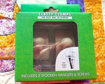 Classy Clamps, Easy to Display, Includes 2 Wooden Quilt Hangers and Screws, Precision Quilting Tools, Instructions On Back, Brand New, NIP