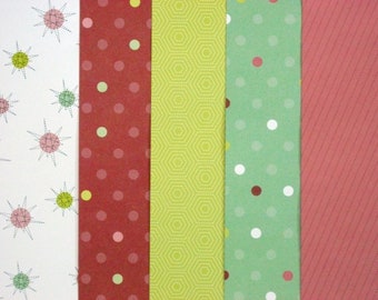 Scrapbook Paper-Accent Paper Pack-5 Different Sheets-6 3/4" by 4 1/4" Each-Colorbok-Christmas Colors-Polka Dots-Hexagons-Unopened