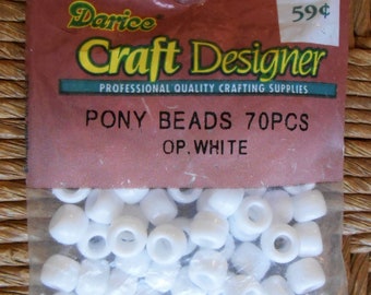 Pony Beads-White-6mm X 9mm-70 Pieces-Darice Inc.-Craft Designer-Professional Quality Crafting Supplies-Plastic Beads-Unopened-New in Package