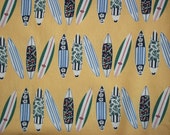 RESERVED FOR ERIN-Quilting Cotton-Fabric-Surfboards-Mustard Yellow-1 Yard 7"-42/43" Wide-100% Cotton-Rows of Surfboards-Navy Blue-Green-Red