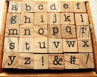 Rubber Stamp Set, Alphabet, Lower Case, 30 Piece Set, New In Package, Wooden Stamps, Cardboard Box