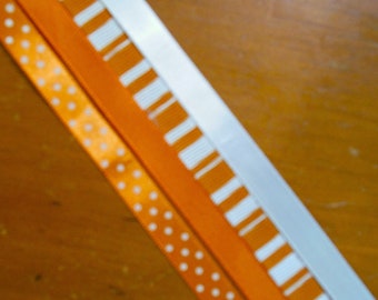 Singer Ribbon, Orange White Stripes  Polka Dots Solids, 4 Different Types Of Ribbon, 2 Feet Of Each,3/8" Wide, 100% Polyester, Free Shipping