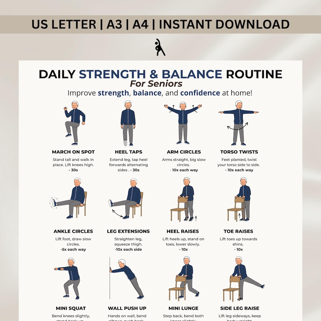 Strength and Balance Exercises for Seniors Printable PDF | Chair ...