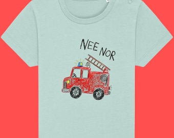 Maglietta per neonati con stampa "Camion dei pompieri" in cotone biologico: The Nee Nor Teesh di LittleTeesh