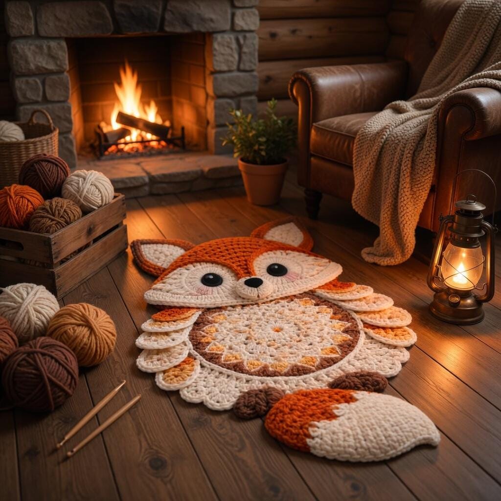 Crochet Fox Mandala Rug Pattern PDF Large Animal Blanket Rug Woodland ...
