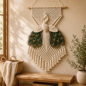 Macrame Peacock Wall Hanging Pattern Boho Wall Decor Large Fiber Art DIY Peacock Tapestry Luxury Home Decor Pattern PDF