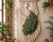 Macrame Peacock Wall Hanging Pattern Boho Wall Decor Large Fiber Art DIY Peacock Tapestry Luxury Home Decor Pattern PDF