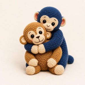 Hugging Monkeys Crochet Pattern PDF, Amigurumi Monkey Pair Tutorial, Cute Plush Toy, Instant Download DIY Handmade Gift Nursery Decor Files