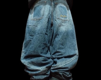 Jeans holgados estilo Y2K bordados Sean John W36 – Denim de pierna ancha estilo hip hop