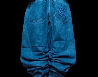 Jeans holgados estilo Y2K bordados W44 de Ecko Unltd – Denim de pierna ancha estilo hip hop