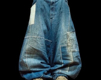 PellePelle W42 刺繍入り Y2k バギージーンズ – ヒップホップ ワイドレッグデニム