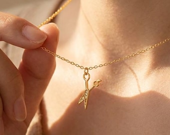 Gold Plated Tiny Scissors Pave Necklace, Hairdresser Necklace, Hairstylish Necklace, Everyday Necklace,  Bestfriend Gift,Mother's Day Gift