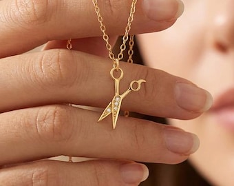 Gold Plated Tiny Scissors Pave Necklace, Hairdresser Necklace, Hairstylish Necklace,Bestfriend Gift, Everyday Necklace,  Mother's Day Gift