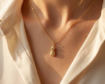Cute Pineapple Pendant Necklace, Gold Pineapple Necklace, Fruit Necklace, Food Necklace, Gift for her,  Everyday Necklace,Christmas Gift
