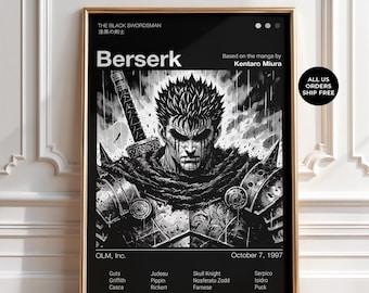 Berserk Manga Poster, Guts and Griffith Anime Wall Art Print