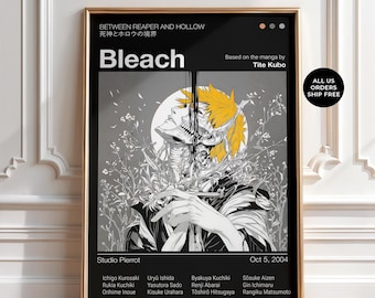 Bleach Poster, Ichigo Kurosaki Hollow Print, Soul Reaper Manga Wall Art