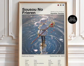 Sousou No Frieren Poster, Frieren Anime Print, Retro Manga Wall Decor