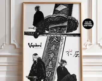 Vagabond Poster, Miyamoto Musashi Manga Print, Samurai Anime Wall Decor