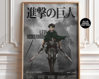 Levi Ackerman Poster, Attack On Titan Anime Wall Art Print