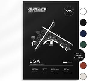 LaGuardia Airport Map Poster, New York Custom Personalized Aviation Wall Print