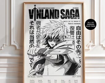 Vinland Saga Anime Poster, Thorfinn Black & White Manga Wall Art Print