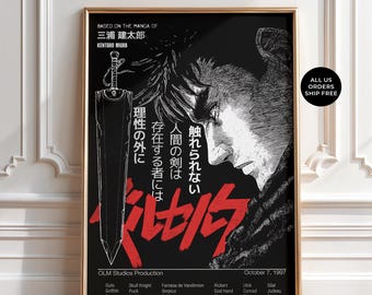 Berserk Manga Poster, Guts Anime Wall Art Print