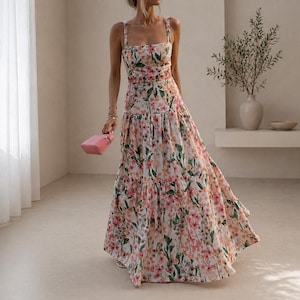 Pink and Green Maxi Dress - Etsy