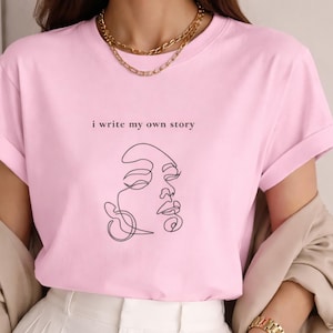 I Write My Own Story minimalist line art face T-Shirt | BookTok Society Romantasy Collection for book lovers